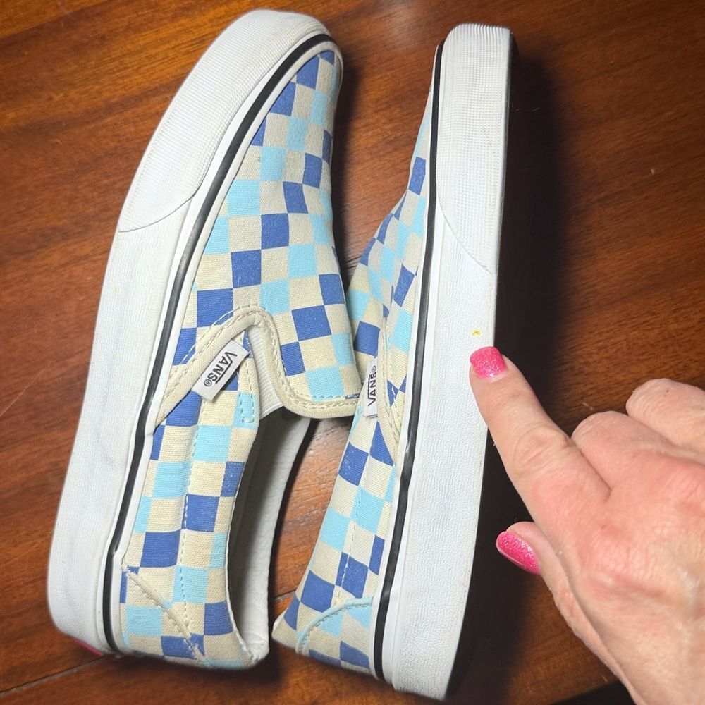 Vans Slip-On Checkerboard Sneakers in Blue and Light Blue — women’s 6/mens 4.5 - Picture 7 of 15